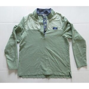 LL Bean Pullover Mens Large Green Henley Shirt Contrast Button Collar Outdoors